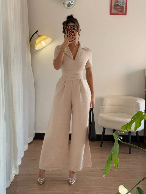 Casual Fitted Tie-Up Khaki Romper For Women, Daily Wear