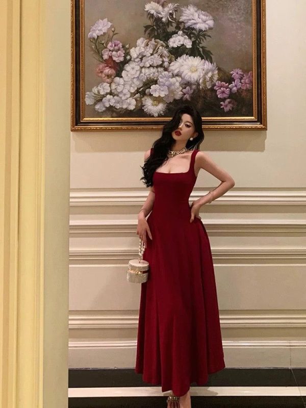 Sexy A Line Straps Red Ankle Length Prom Dresses Birthday Outfits SD748 - M