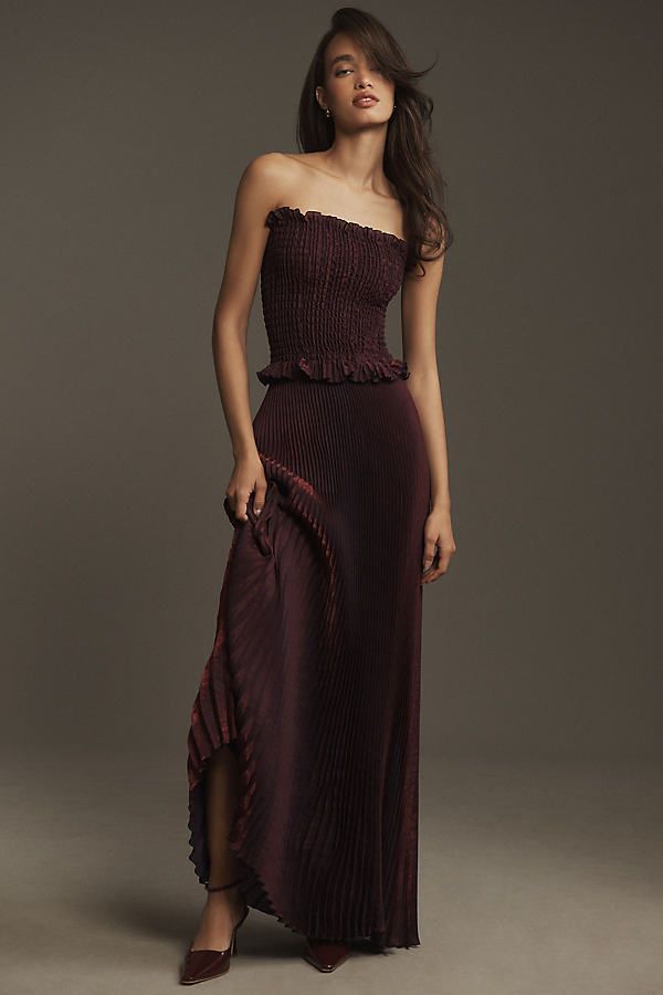 Maya Strapless Pleated Maxi Dress