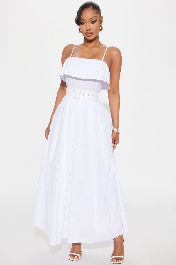 Women's Christie Belted Poplin Midi Dress in Off White Size Medium