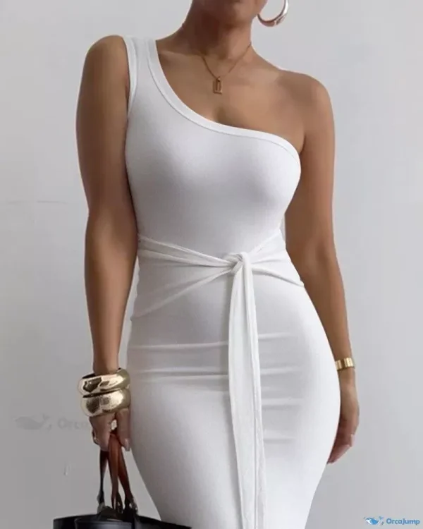 OrcaJump – Elegant One-Shoulder Dress with Delicate Tie Detailing