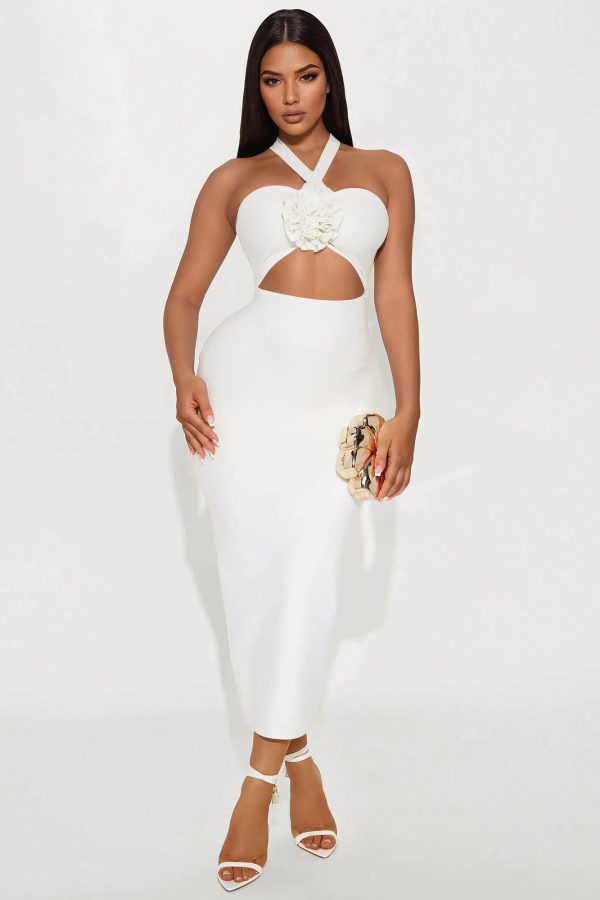 Women's Make A Statement Bandage Midi Dress in White Size XS