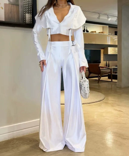 Sexy Solid Color Hollow Out Off Shoulder Long Sleeve Two Pieces