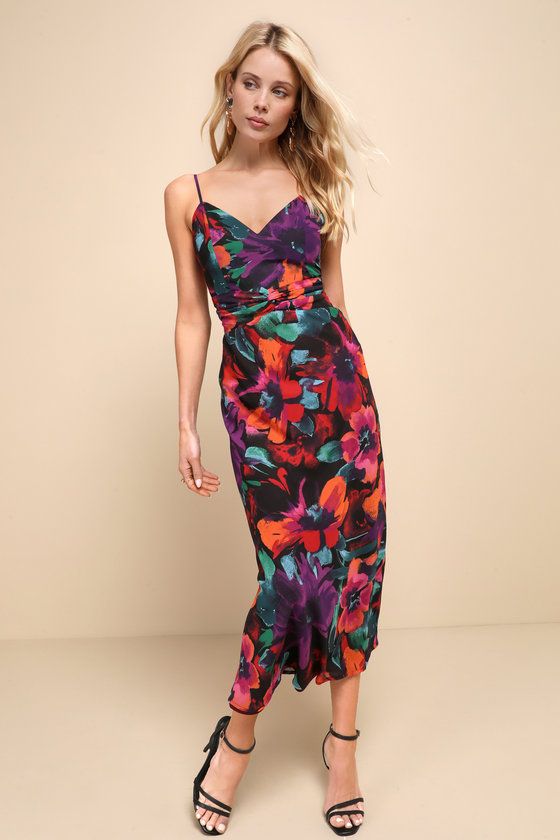 Beautiful Entrance Multi Floral Twist-Front Midi Dress
