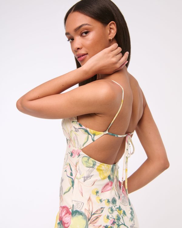 Women's Premium Linen Cutout Midi Dress in Vegetable Print | Size XS TALL | Abercrombie & Fitch