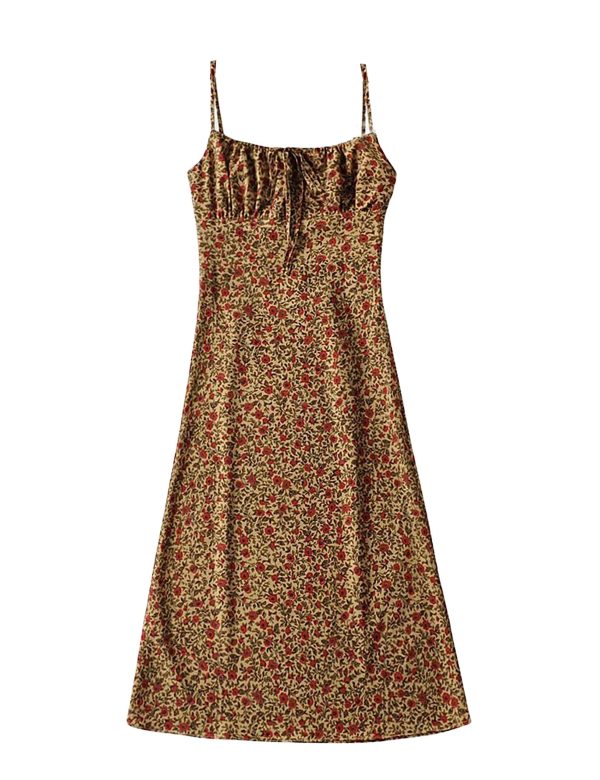 Omoone Womens Floral Dress Low-Cut Square Neck Spaghetti Strap Tie Bodycorn 90s Y2k Sun Dresses