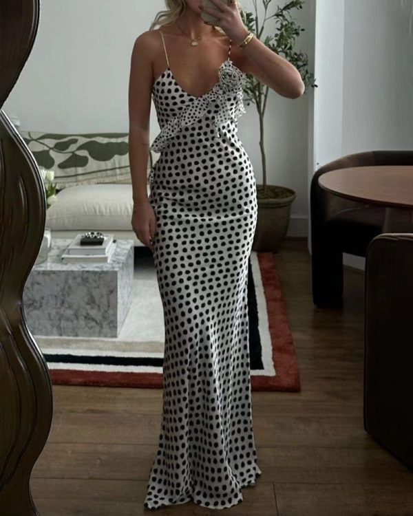 Sexy Wave Dot Strap Dress - White / XL