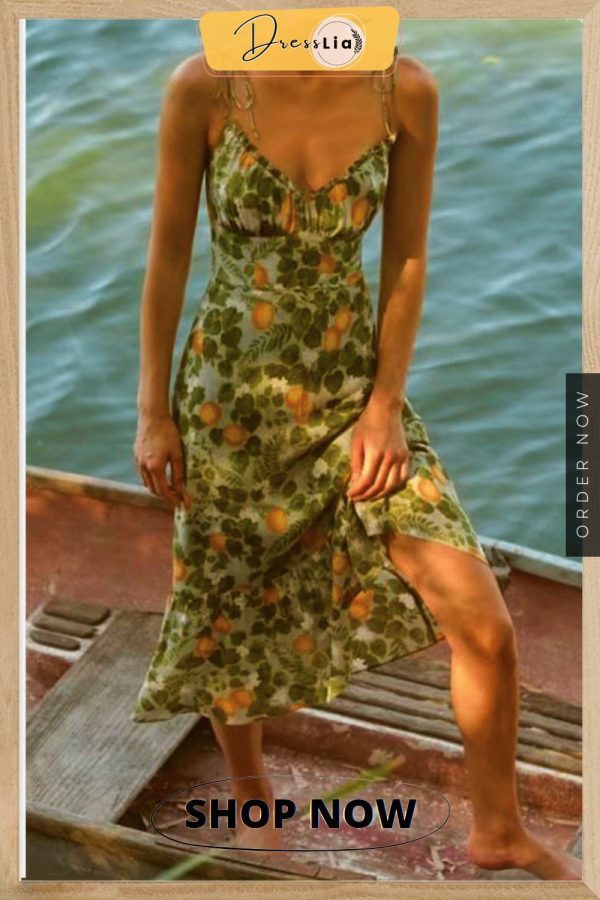 Vacation Floral Bandage Flounce V Neck A Line Dresses