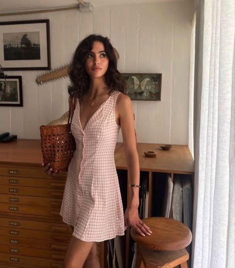 Timeless Summer: Red Gingham Button-Down Dress with Vintage Charm