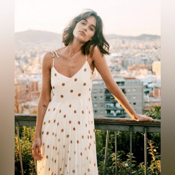 Sezane Dresses | Szane Nissa Dress In Ecru / Moca Polka Dots Size 12 / Eu 44 | Color: Cream/Tan | Size: 12