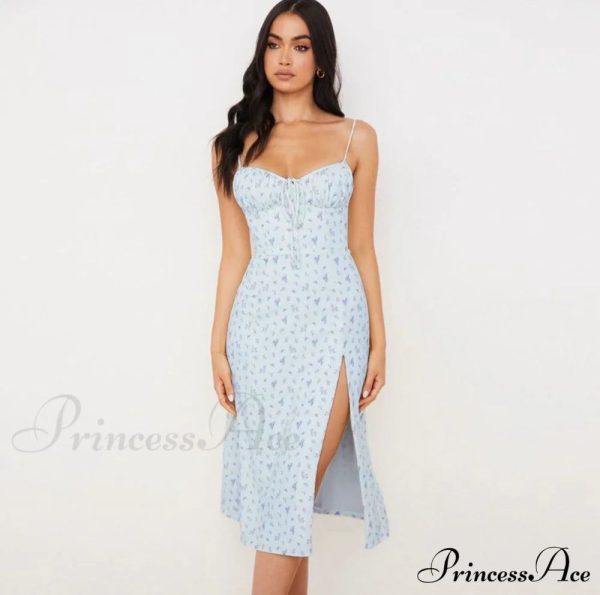 Flower Fields Slip Charming Floral Split Midi Dress - Pink / M