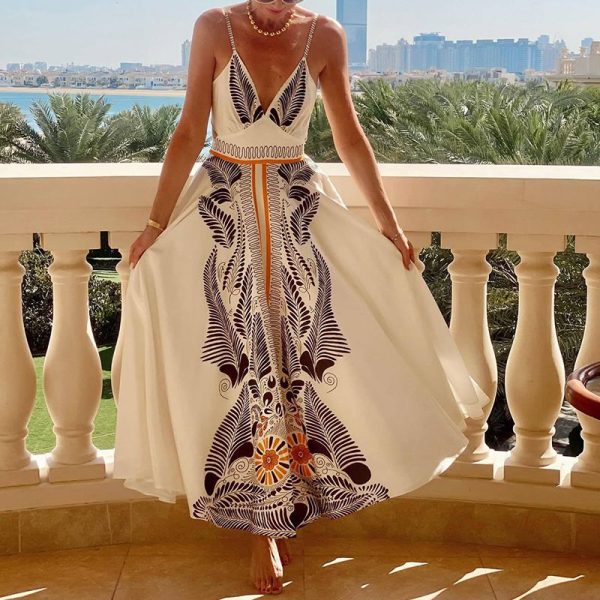 Casual Women Off Shoulder Pleated Bohe Dress New 2025 Fashion Sleeveless Beach Dresses Vintage
