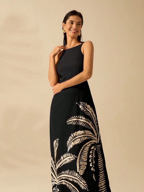 Boho Bliss: Tropical Star & Moon Print Sleeveless Beach Dress for Summer Fun - Multicolor / M
