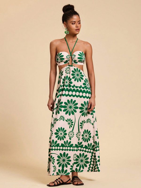 Women's Floral Print Hollow-Out Casual Dress,Summer DressesSpring Clothes