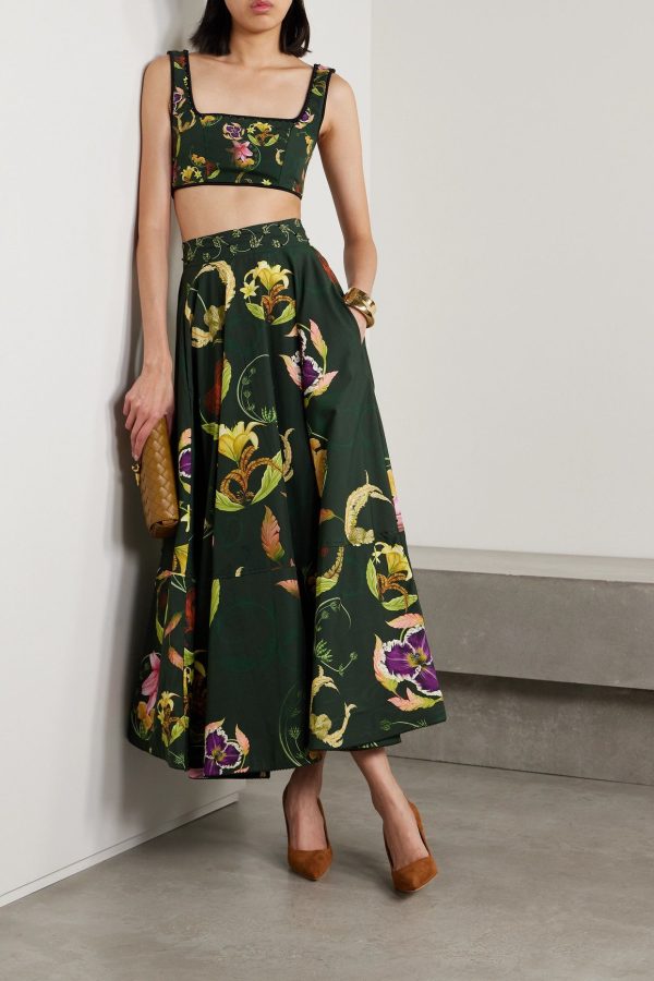 Agua by Agua Bendita - + Net Sustain Amanda Marina Cropped Embellished Floral-print Cotton Tank - Green - x large