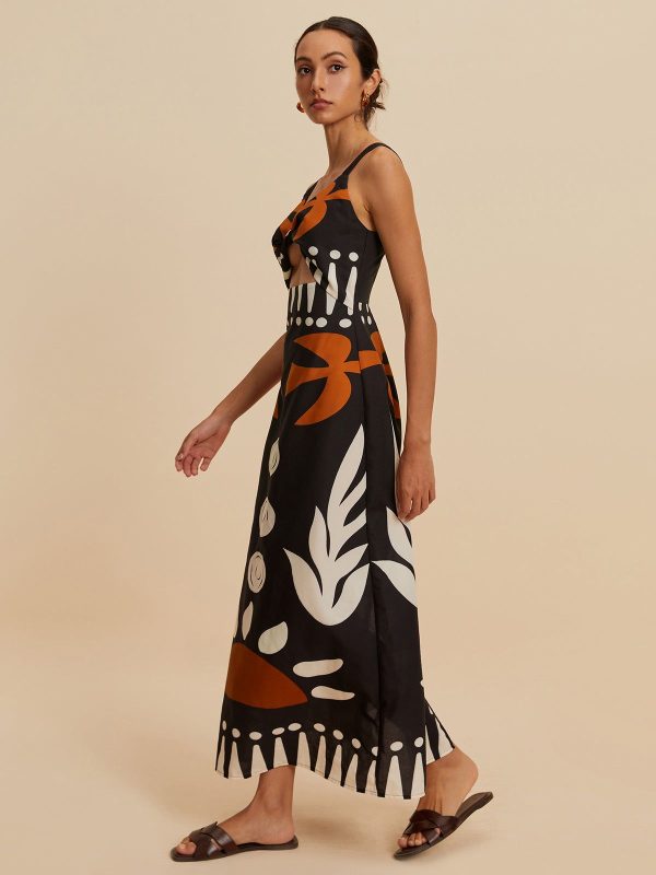 Cutout zipper sleeveless floral dress