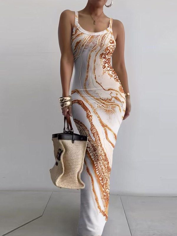 StyleWe Women Vacation Maxi Dress Natural Bodycon Spaghetti Summer For Daily