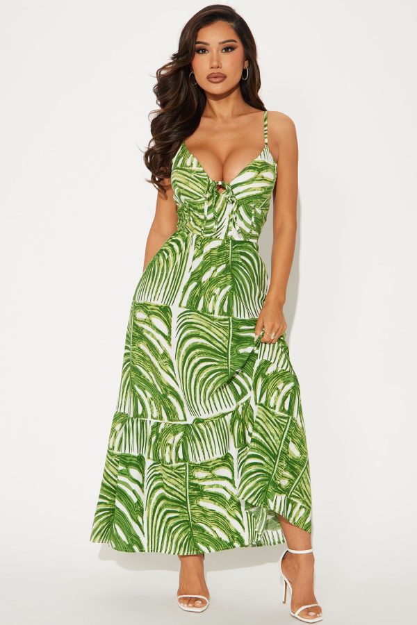Women's Lisa Printed Maxi Dress Combo in Green Size XL