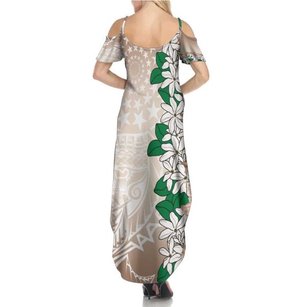 Cook Islands Tiare Maori With Conch Shell Summer Maxi Dress 2025 Pasifika Polynesian Tattoo LT14 - Women / 2XL / Brown