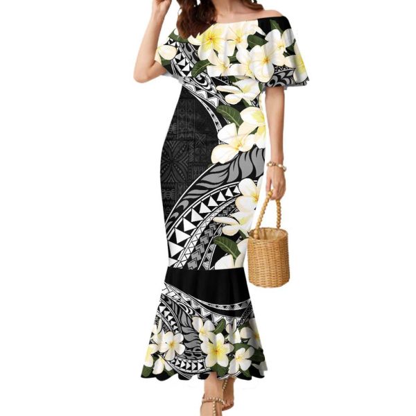 Aloha Hawaii Festive Mermaid Dress Frangipani Lace Classic LT7 - Women / 2XL / Black