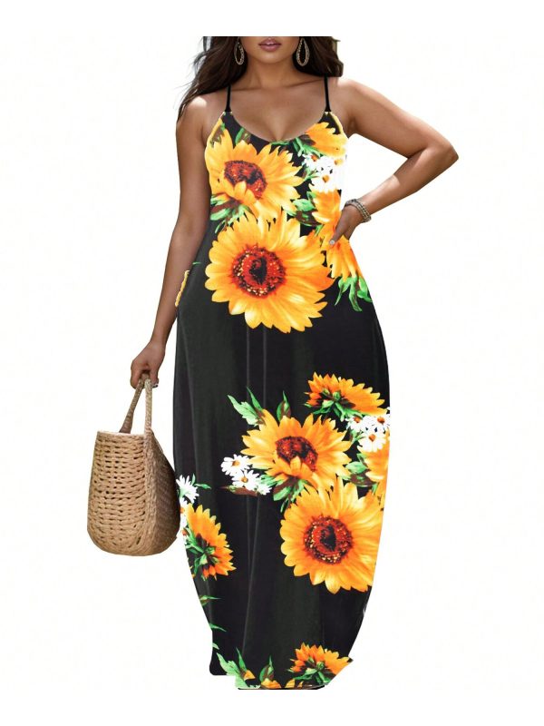 Women's Summer Plus Size Hawaiian Dresses Tie Dye Spaghetti Strap Maxi Dress Beach Boho Casual Sundress