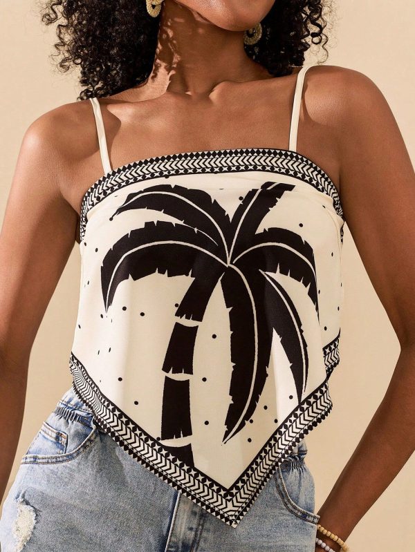 Asymmetrical Hem Placement Print Beach Tank Top For Women