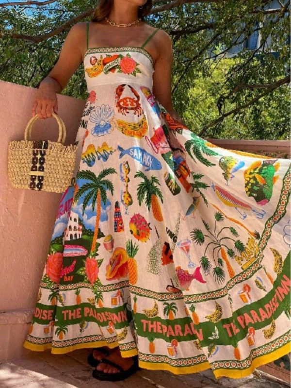 Tropical Print Sleeveless Dress, Vacation Casual