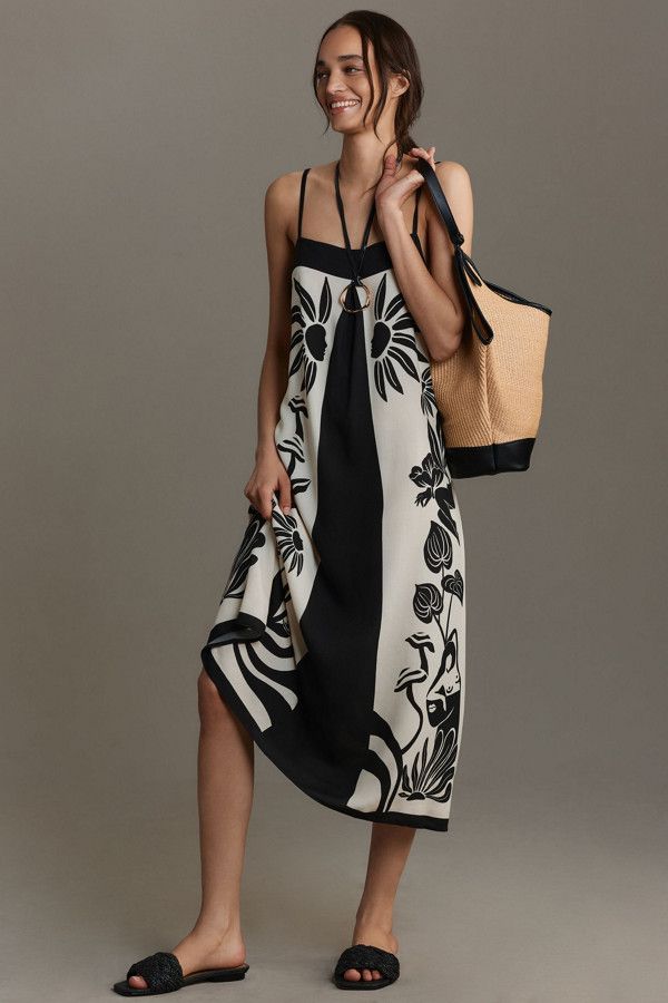 Sleeveless Square-Neck Floral Slim Midi Dress