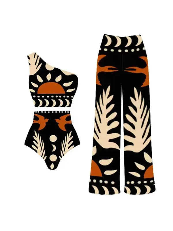 Zingj Bird Print See -through Gauze Long Skirt Set Women Fashion Hollow Out Sleeveless Crop Tops Suit Summer Lady Vocation Outfit Bird Pants suit-L