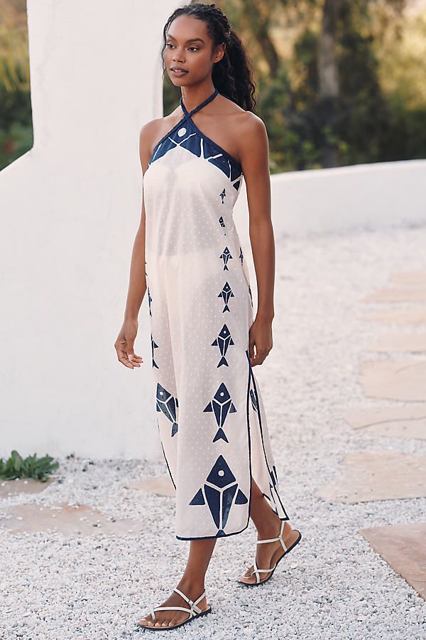 x Anthropologie Graphic Halter Dress