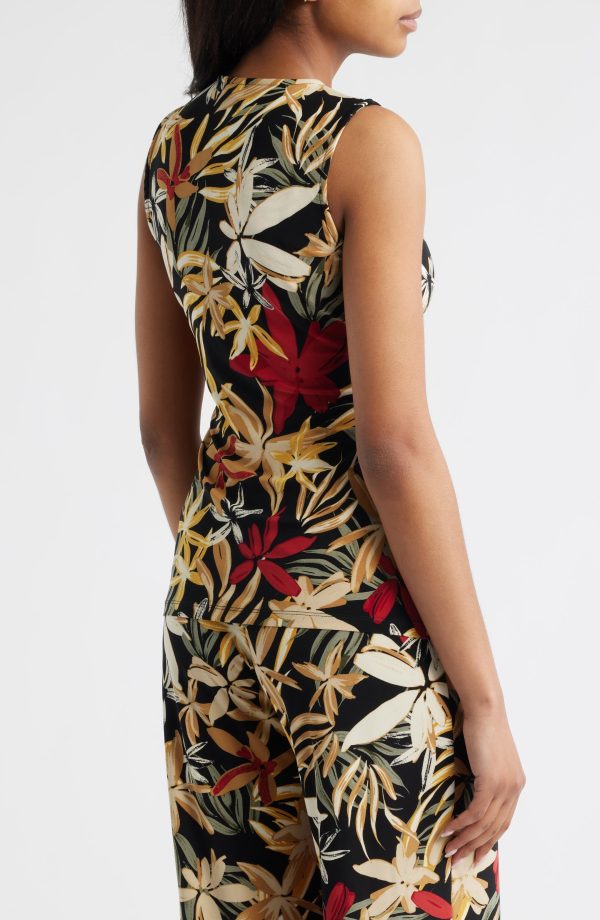Anne Klein Sleeveless Print Wrap Top in Anne Black Multi at Nordstrom, Size X-Large