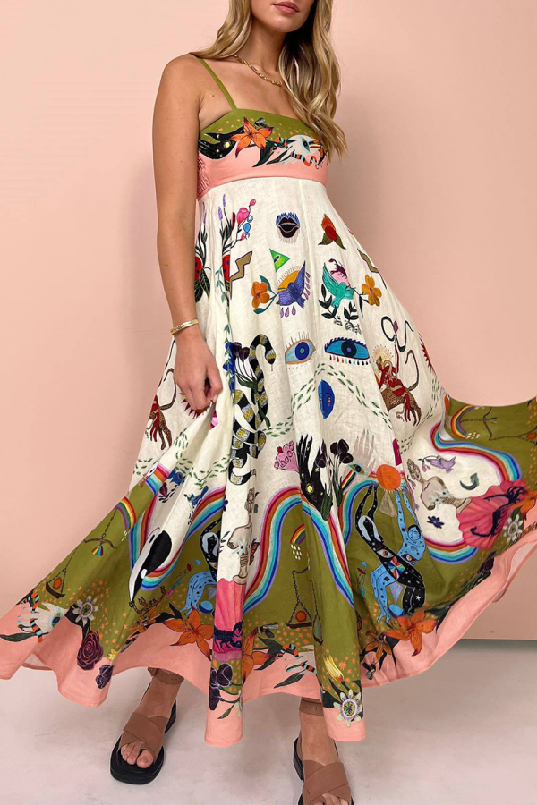 Sexy Vacation Print Sling Dress Dresses - Multicolor / XL