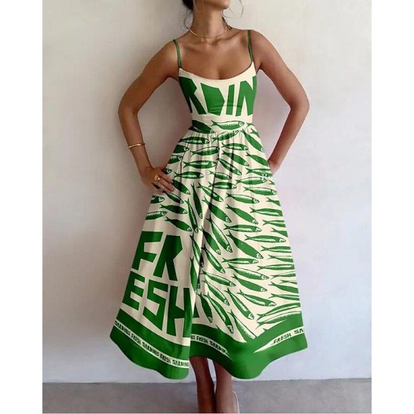 Women's Midi Dress Sheath Dress Vacation Casual Formal Party Graphic Animal Fish Sleeveless Spaghetti Strap WhiteBlack Blue White White Red Summer Spring