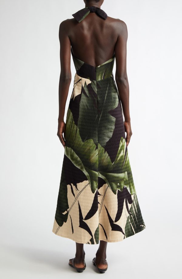 Johanna Ortiz Elegant Expedition Halter Dress in Palm Shadows/Green/Ecru at Nordstrom, Size 10