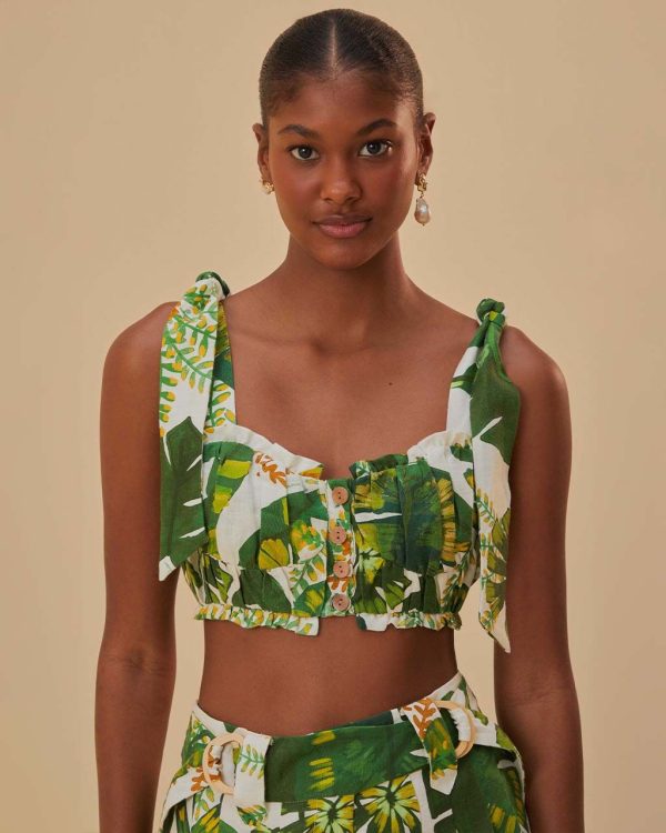 Tropical Forest Off-White Knot Sleeveless Crop Top - XL