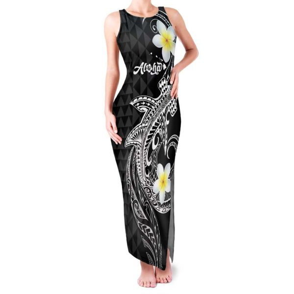 Aloha Hammerhead Shark Family Matching Tank Maxi Dress and Hawaiian Shirt Black Hawaiian Kakau Tribal Tattoo LT9 - Mom's Dress / XL / Black