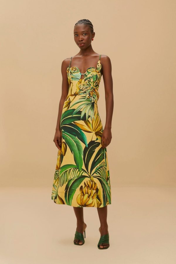 Farm Rio Active Bananart 3d Bodice Midi Dress - Bananart Yellow