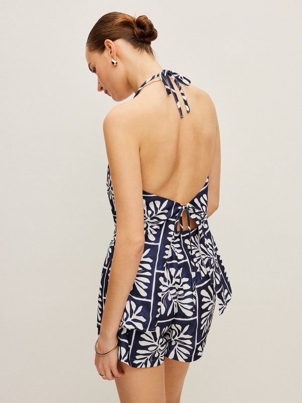Floral print halter top with shorts set