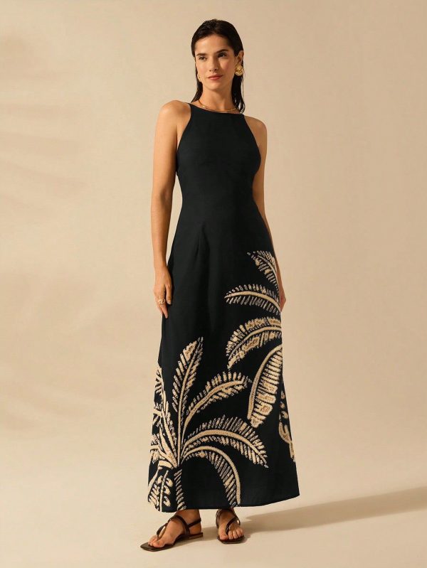 Boho Tropical Coconut Tree Print Sleeveless Maxi Dress - Perfect for Summer Beach Getaways - Multicolor / S
