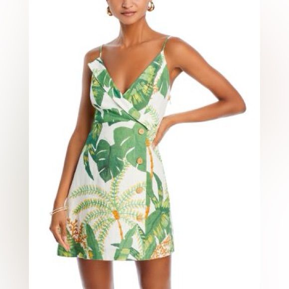 Farm Rio Dresses | Farm Rio Tropical Forest Mini Dress Nwt | Color: Cream/Green | Size: M