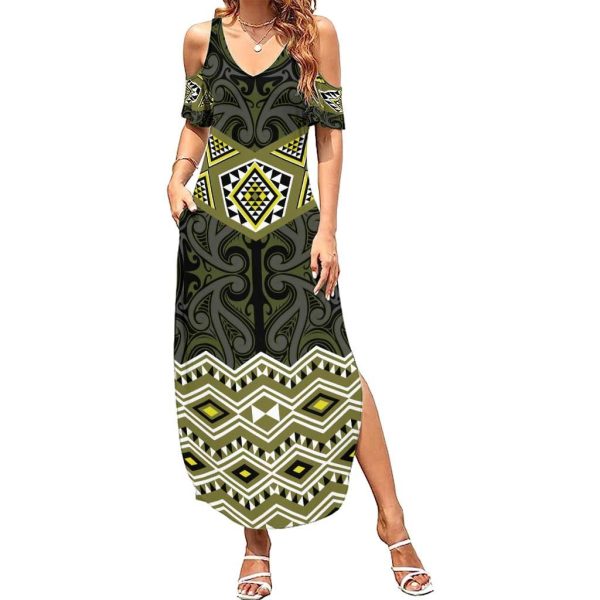 New Zealand Aotearoa Family Matching Summer Maxi Dress and Hawaiian Shirt Yellow Taniko Art Maori Pattern LT05 - Dad's Shirt - Short Sleeve / 4XL / Yellow