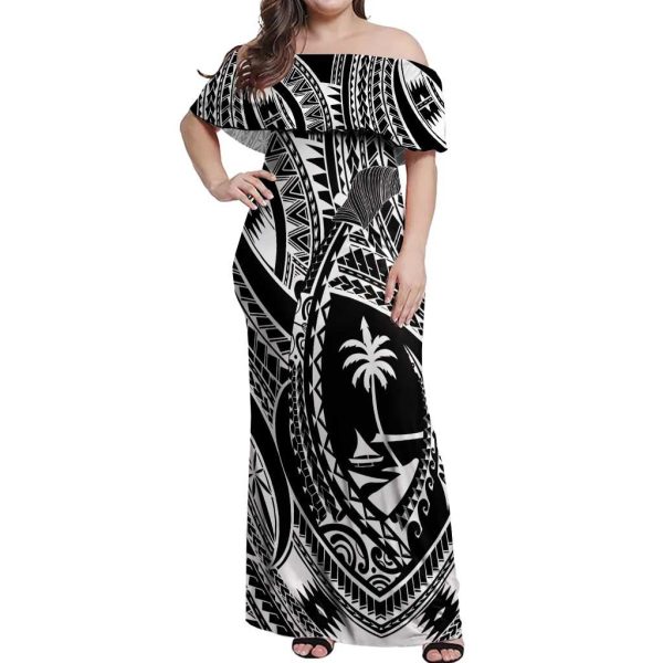 Hafa Adai Guam Inspired Tattoo Off Shoulder Maxi Dress LT9 - Women / 4XL / Black