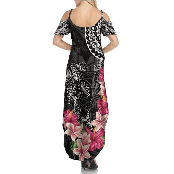 Black Polynesian Hammerhead Shark Tribal Pattern Summer Maxi Dress LT05 - Women / S / Black