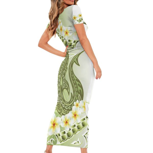 Green Hawaii Shark Tattoo Family Matching Short Sleeve Bodycon Dress and Hawaiian Shirt Frangipani With Polynesian Pastel Version LT14 - Son's Shirt / 4 / Green