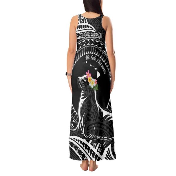 Personalised Hawaii Monk Seal Tank Maxi Dress Polynesian Tattoo With Tropical Flowers - Black LT14 - Women / S / Black