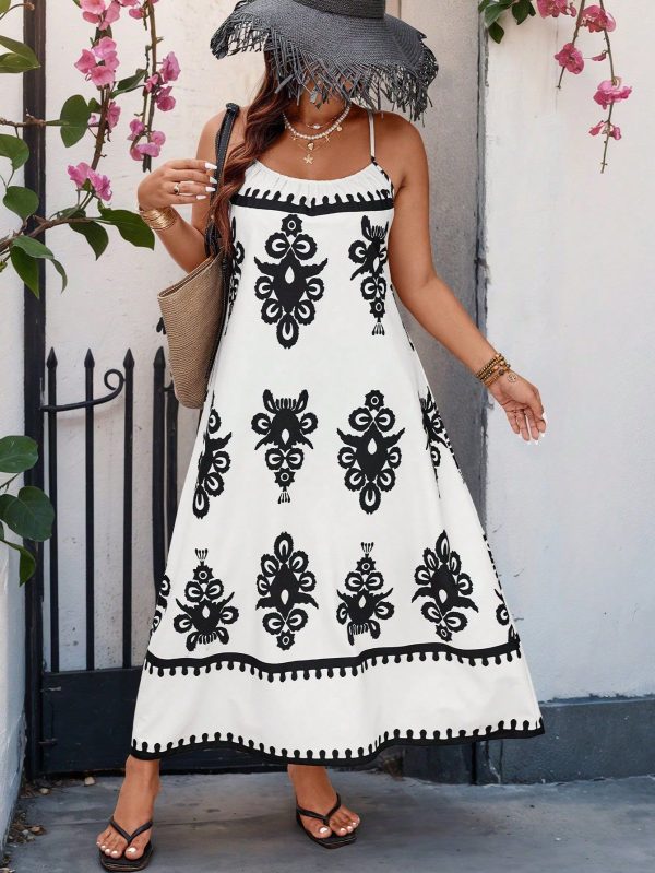 Plus Size Women Summer Holiday Bohemian Printed Long Slip Dress Maxi Women Outfit