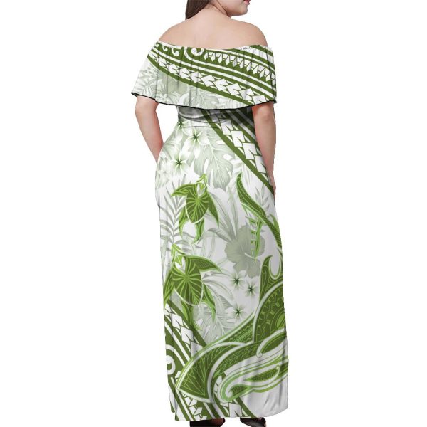 Lime Green Polynesia Off Shoulder Maxi Dress Polynesian Turtle Shark Tattoo Tropical Vintage LT14 - Women / 7XL / Lime Green