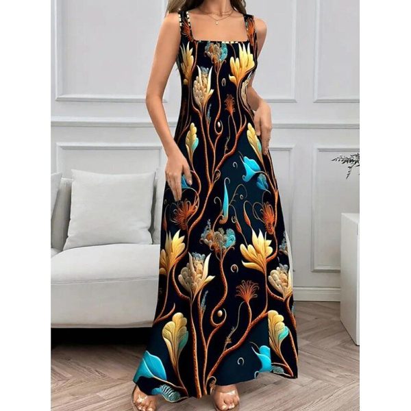 Women's Maxi Dress Shift Dress A Line Dress Vacation Casual Boho Going out Standard Fit Floral Graphic Sleeveless U Neck Black Red Blue Orange Summer Spring