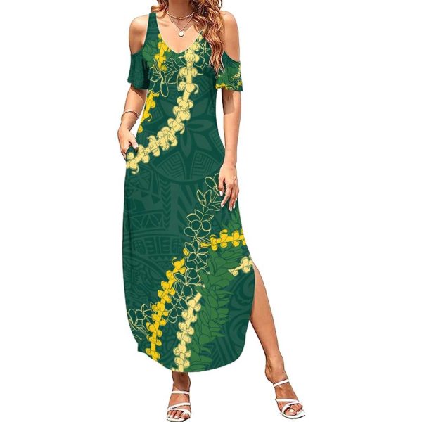 Hawaii Puakenikeni - Maile Lei Summer Maxi Dress Sage Green LT7 - Women / L / Sage Green