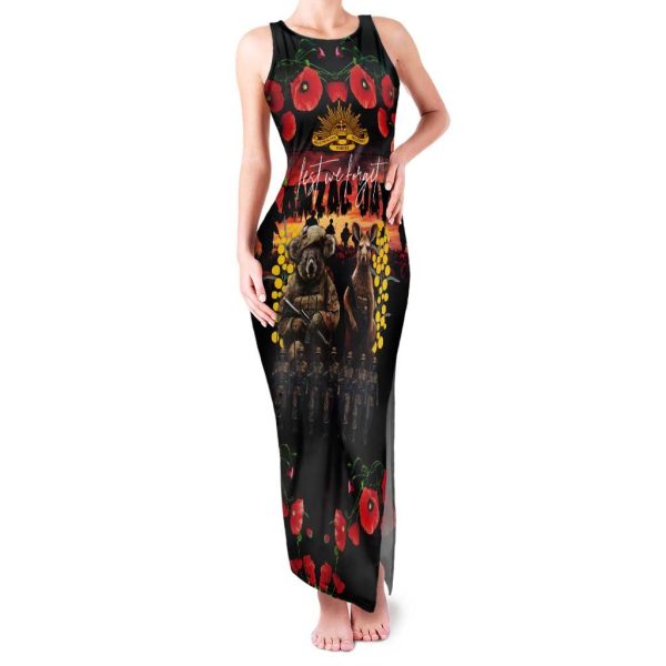 Australia ANZAC Day Tank Maxi Dress Kangaroo and Koala Soldier - Forever in My Thoughts LT03 - Women / 4XL / Black